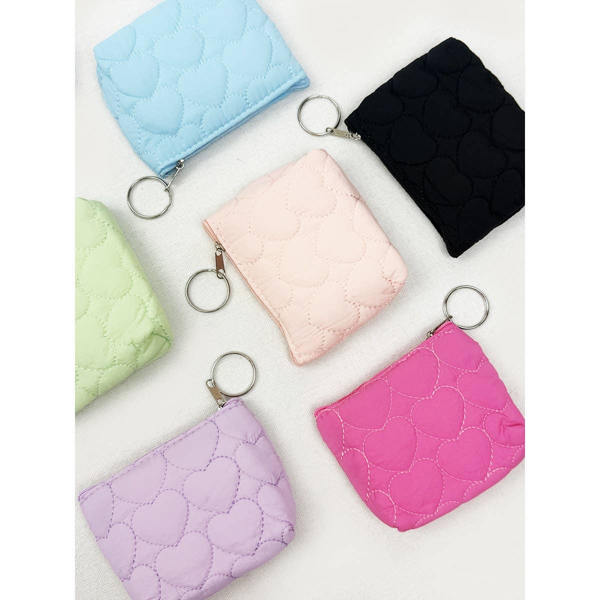 Coin Purse With Key Ring Heart Embossed Detail Mini Size Assorted Colors