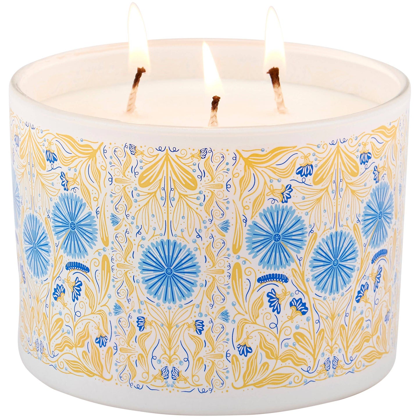 Lovely 16oz Candle With Floral Folk Art On Frosted Glass Gift For Her