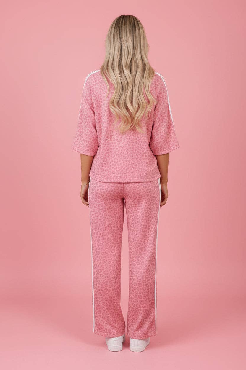 LALA LOO Leopard Varsity Stripe 3/4 Sleeve Top & Pants Set - The Sensory