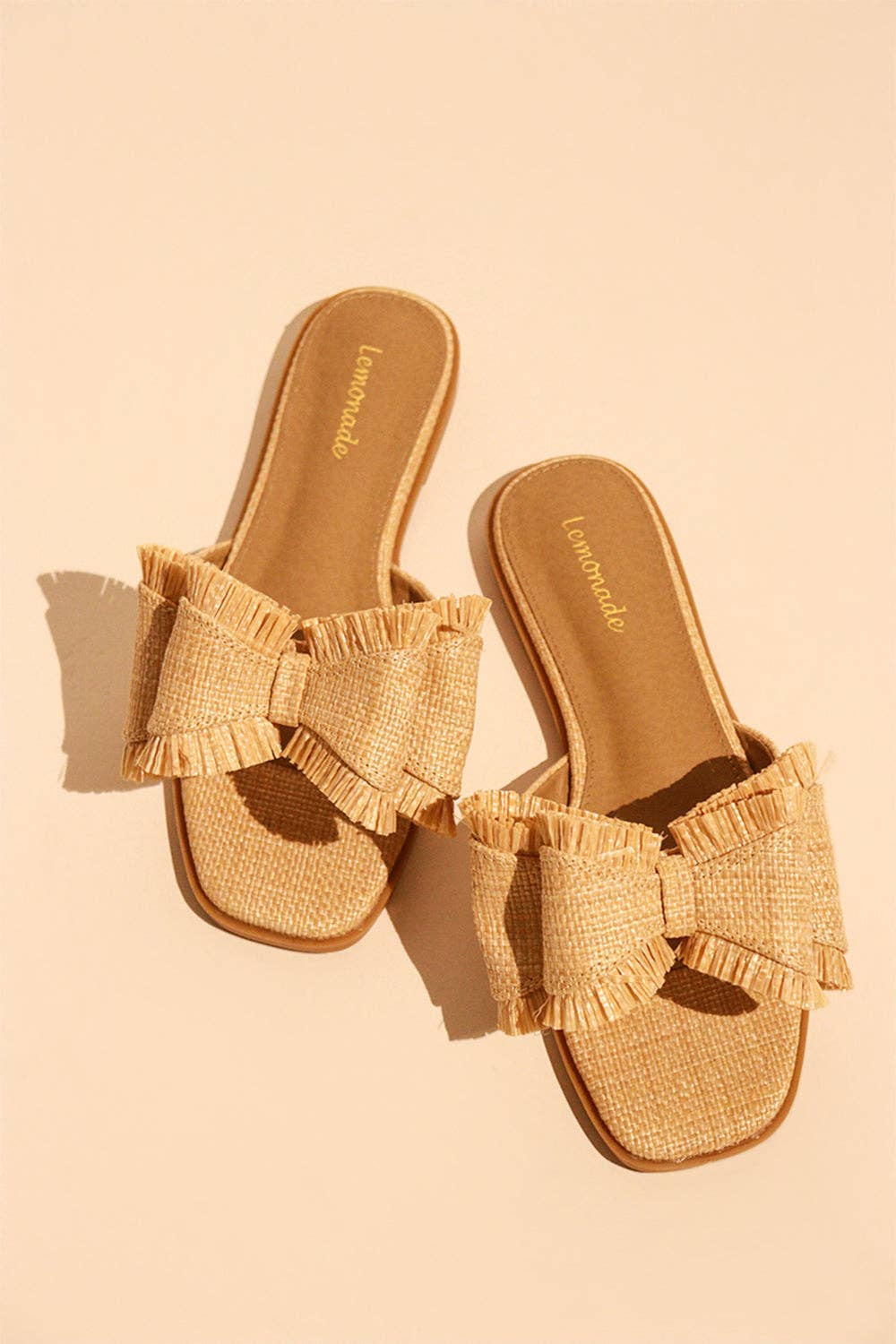 Sandals Raffia Bow Resort Stay Beachy Summer Flat Natural Tone