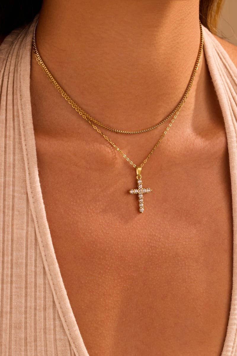 Cross Necklace Tarnish Free 18K Gold Stainless Steel With Crystals Gifts for Her