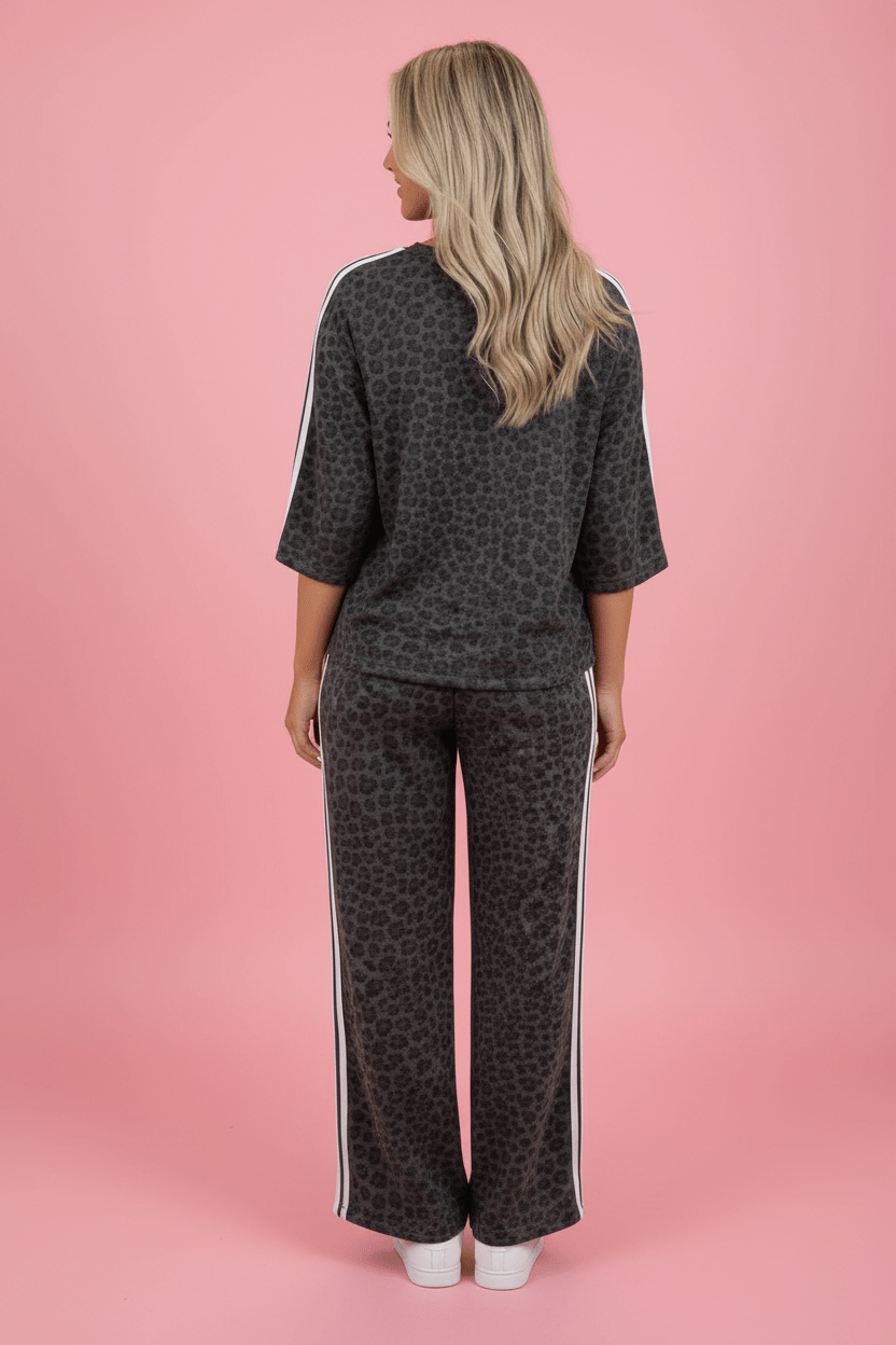 LALA LOO Leopard Varsity Stripe 3/4 Sleeve Top & Pants Set - The Sensory