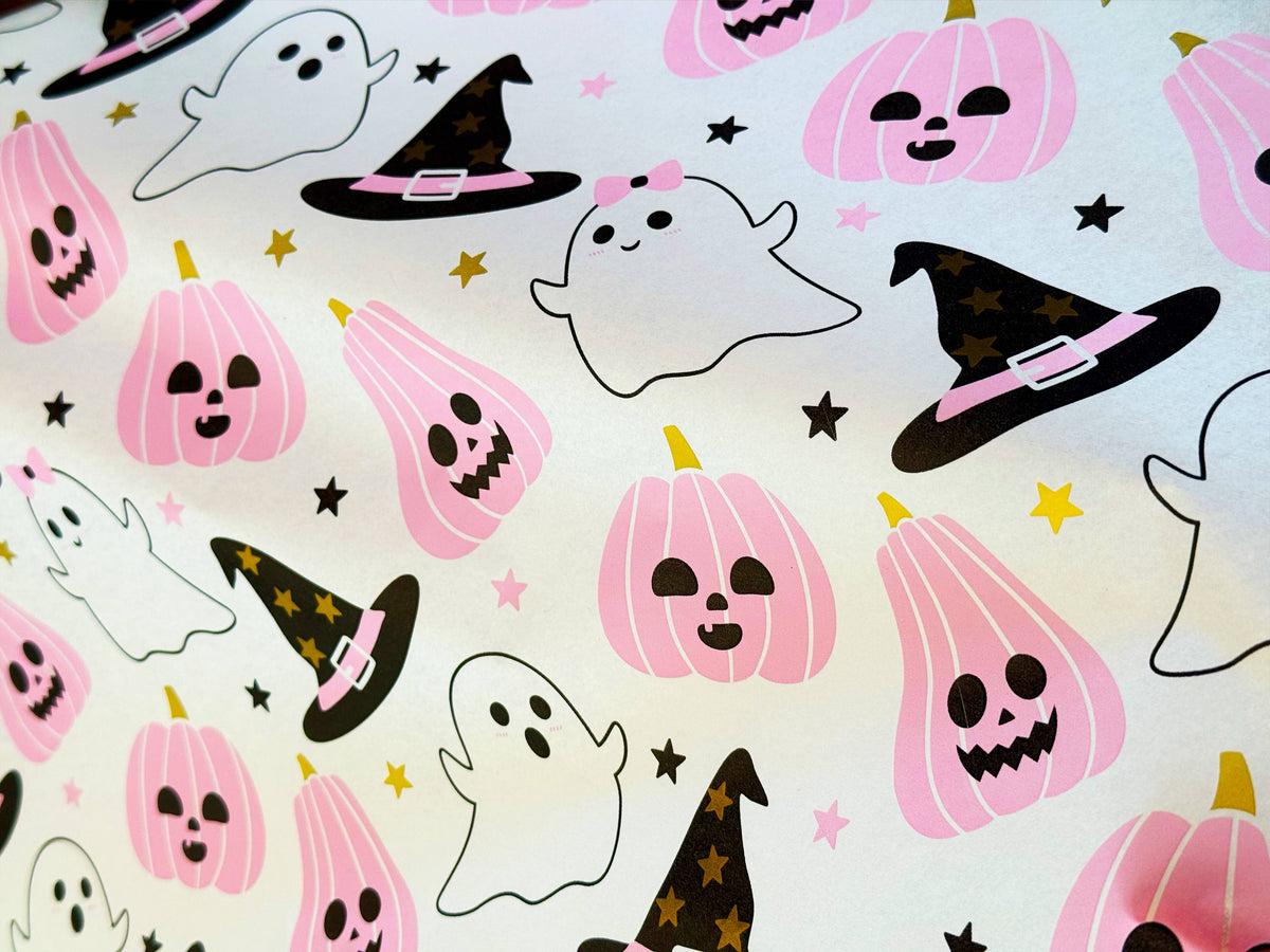 28x20 Pink Pumpkin Ghost Halloween 17g Wrapping Tissue Paper