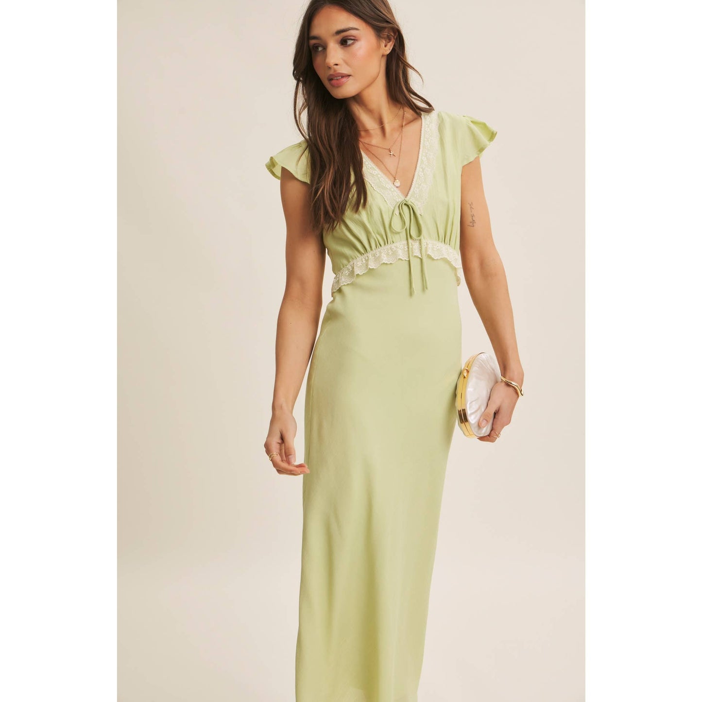 Midi Dress With Lace Trim Slim Fit Waist- Restock March 21st