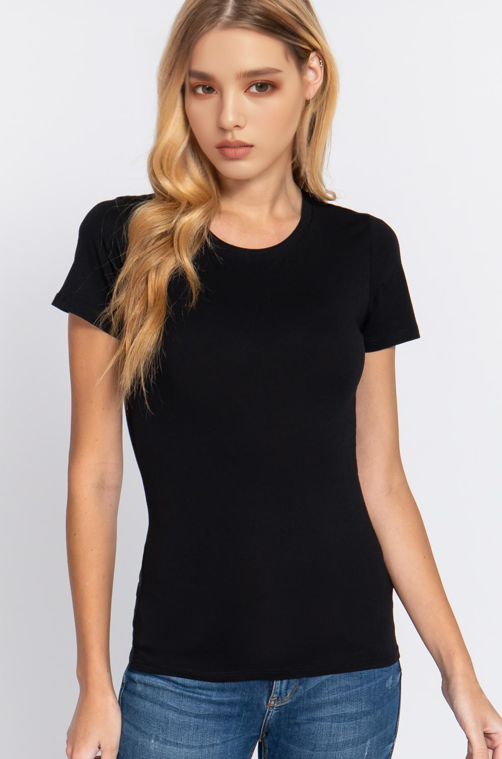 Cotton Jersey Top Fitted Short Sleeve Crew Neck Modest For Easter And Everyday