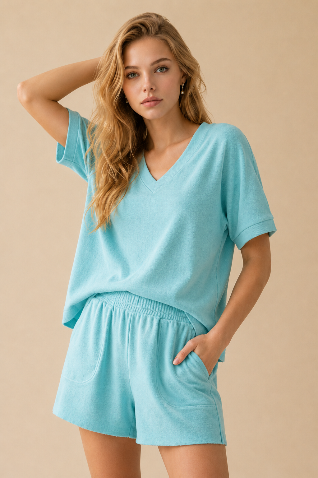Couch Couture European French Terry V Neck Top And Shorts Set