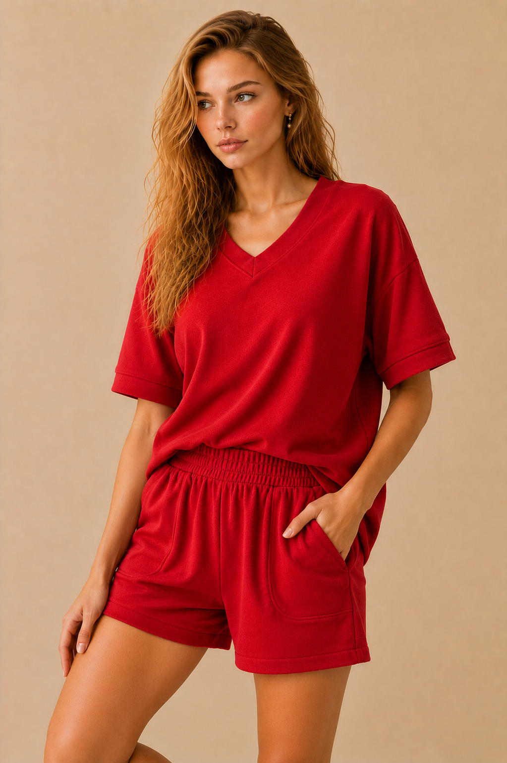 Couch Couture European French Terry V Neck Top And Shorts Set