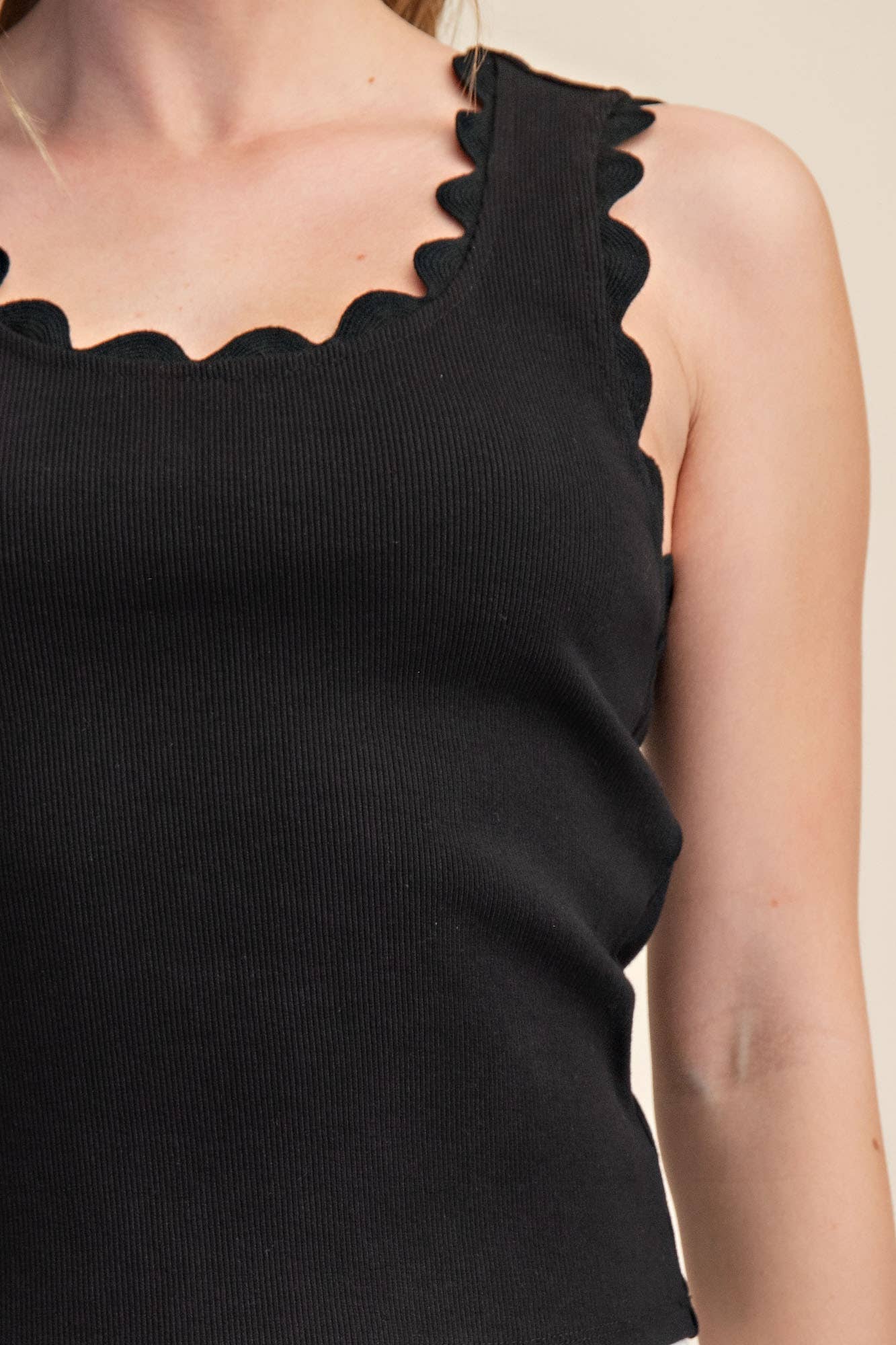 Tank Top With Scallop Wave Scoop Neck Modest Ribbed Sleeveless Faith Based