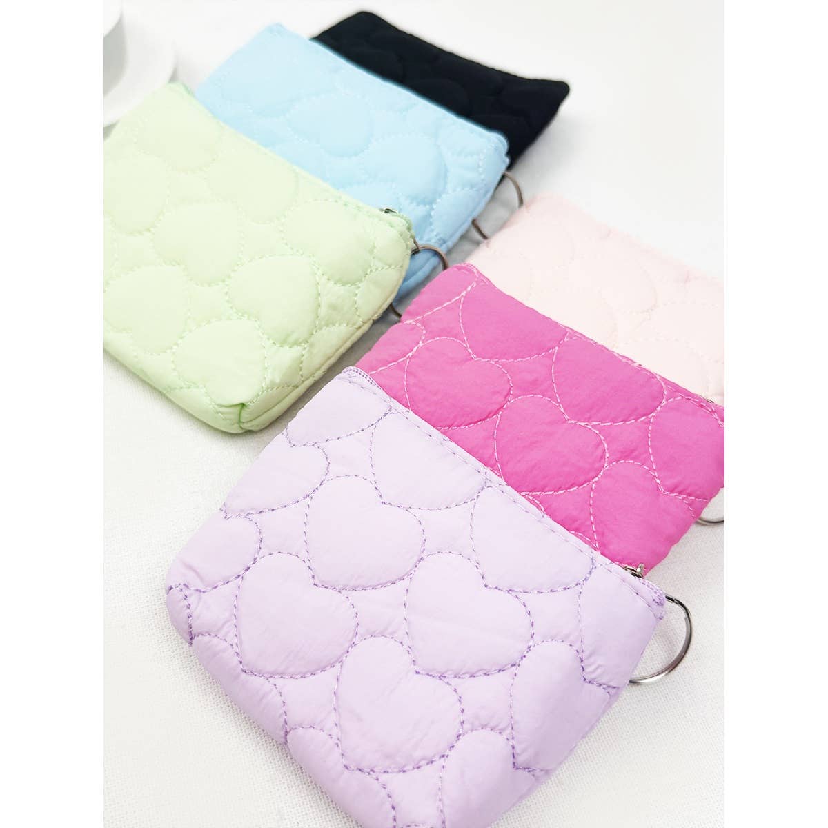 Coin Purse With Key Ring Heart Embossed Detail Mini Size Assorted Colors
