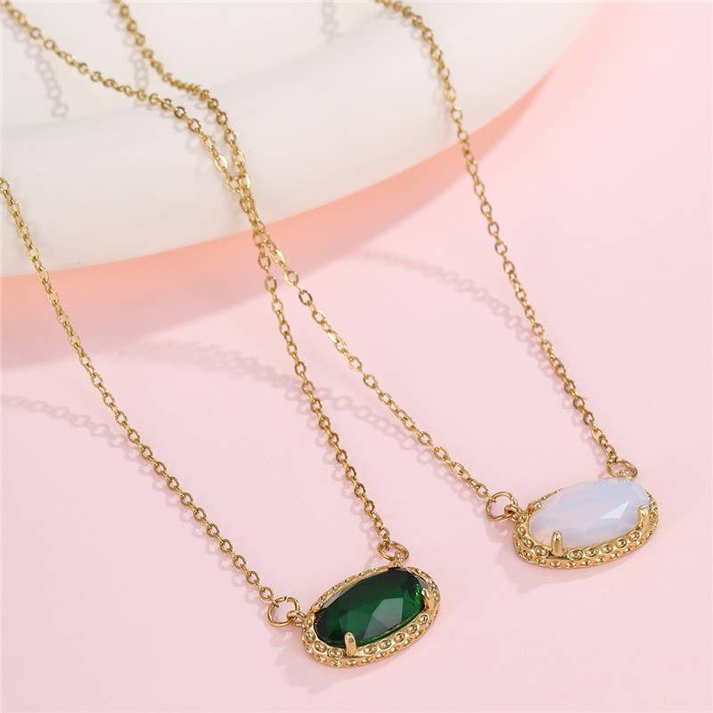 OVAL GEMSTONE CHARM PENDANT NECKLACE | 40NK9661 - The Sensory