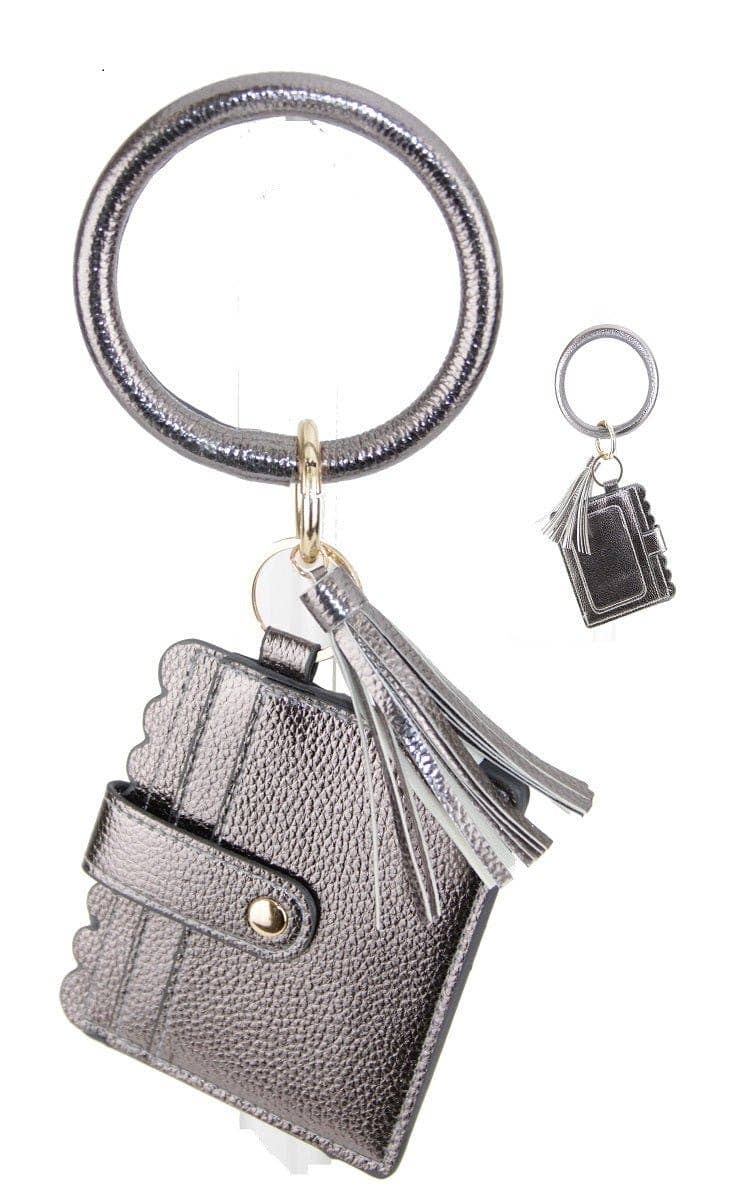 Bangle Keychain Wallet With ID Window In Vegan Leather For Handsfree Chic