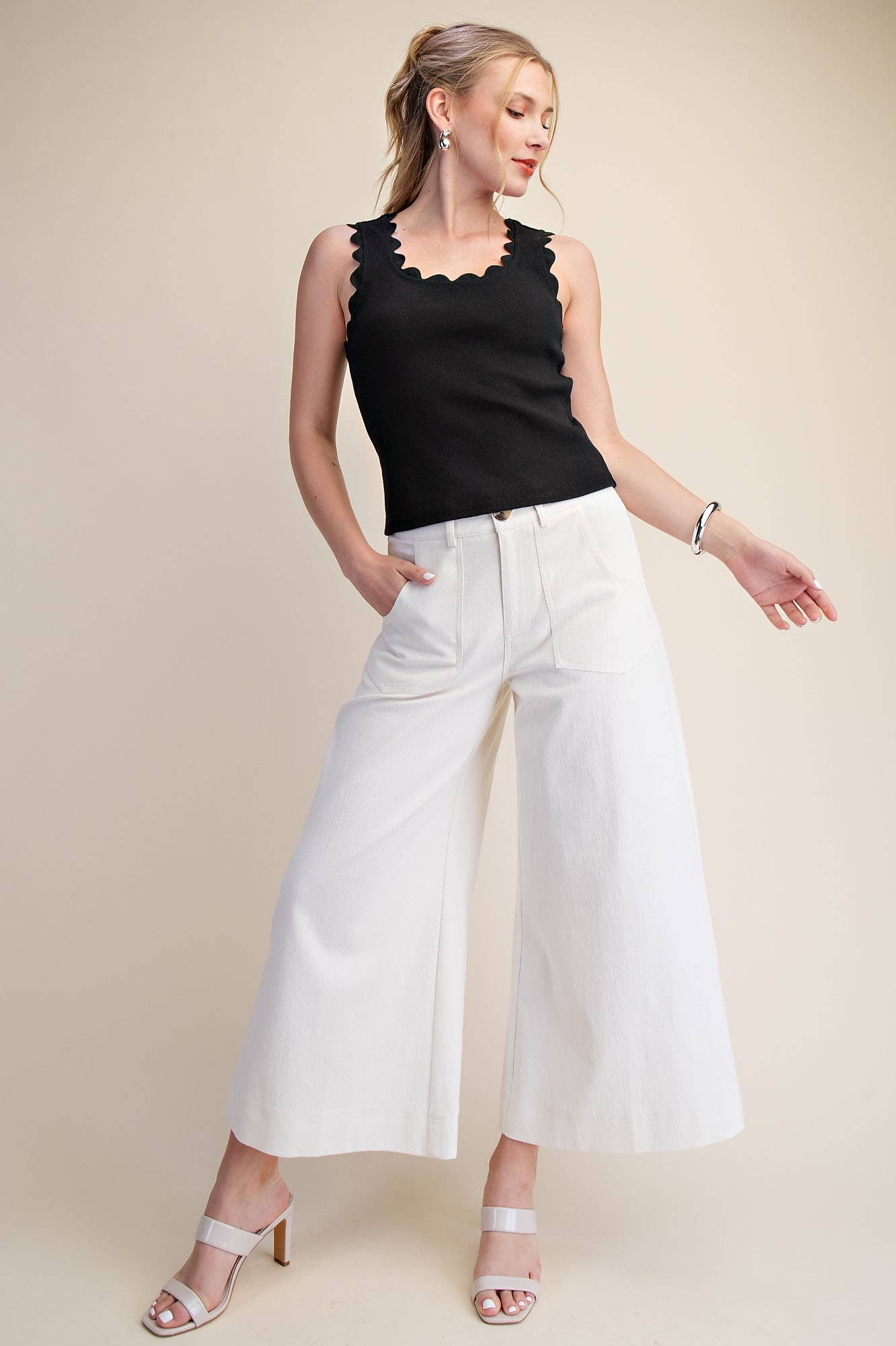 Tank Top With Scallop Wave Scoop Neck Modest Ribbed Sleeveless Faith Based