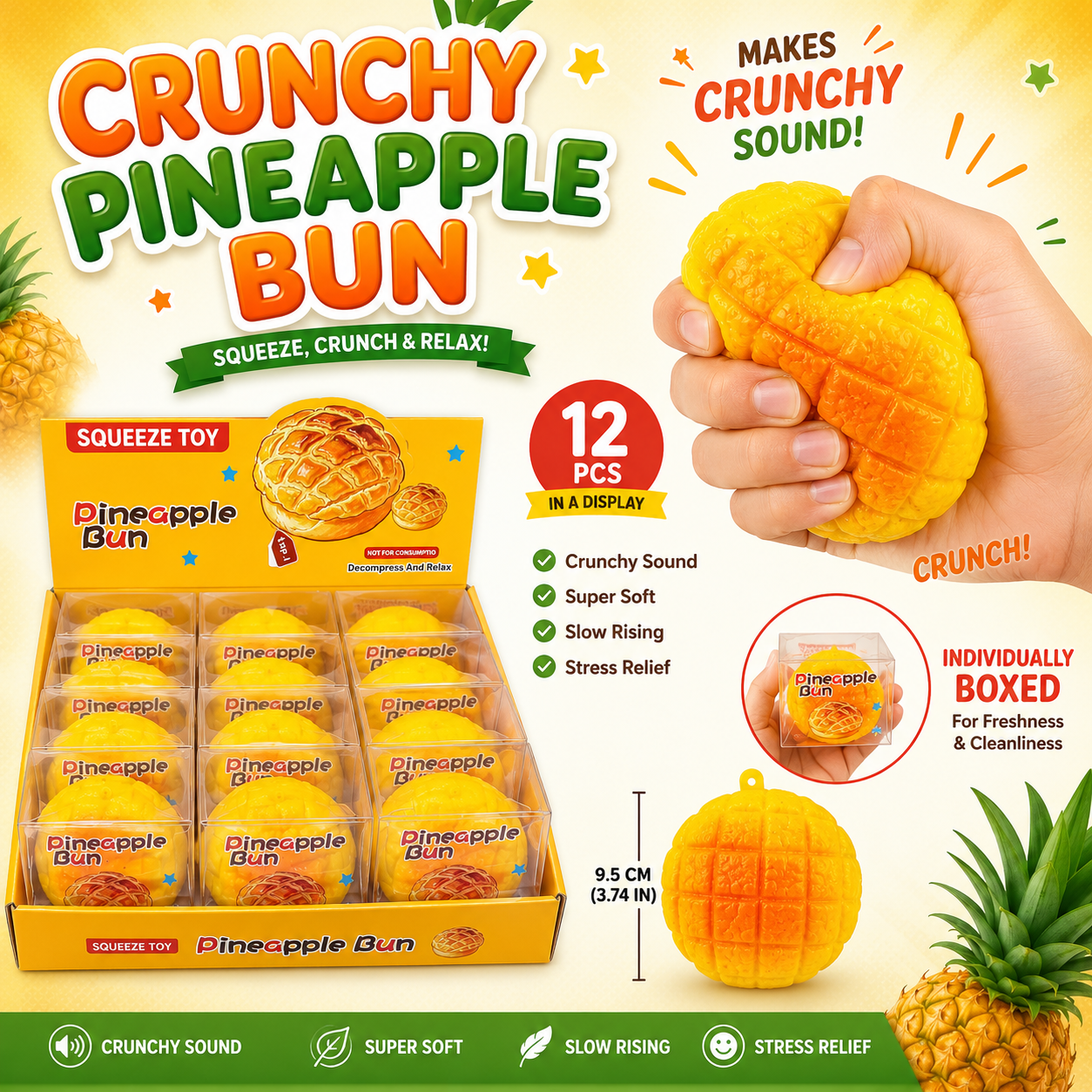 Crunchy Pineapple Bun ASMR Crunch Squishy Stress Toy