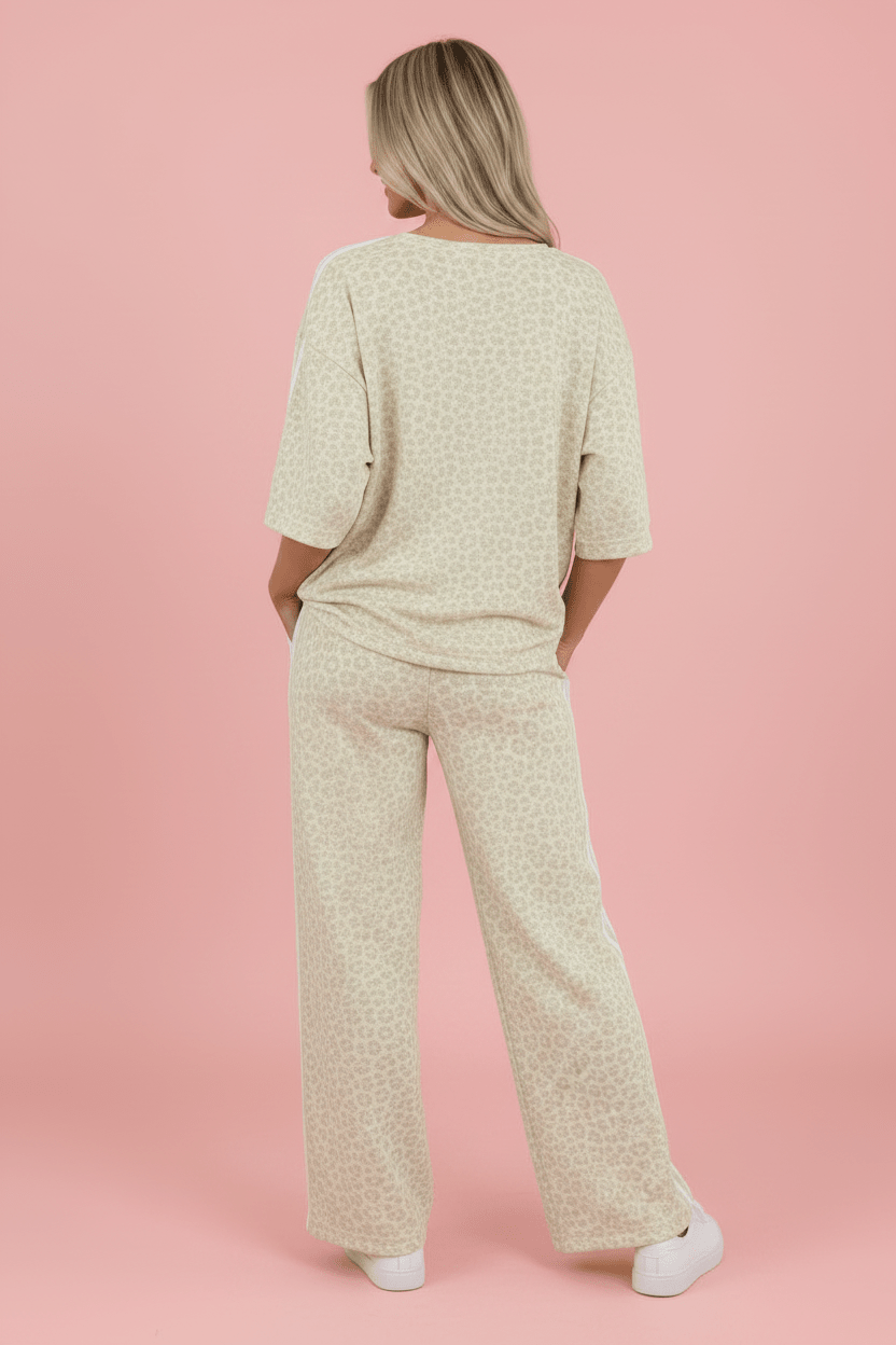 LALA LOO Leopard Varsity Stripe 3/4 Sleeve Top & Pants Set - The Sensory