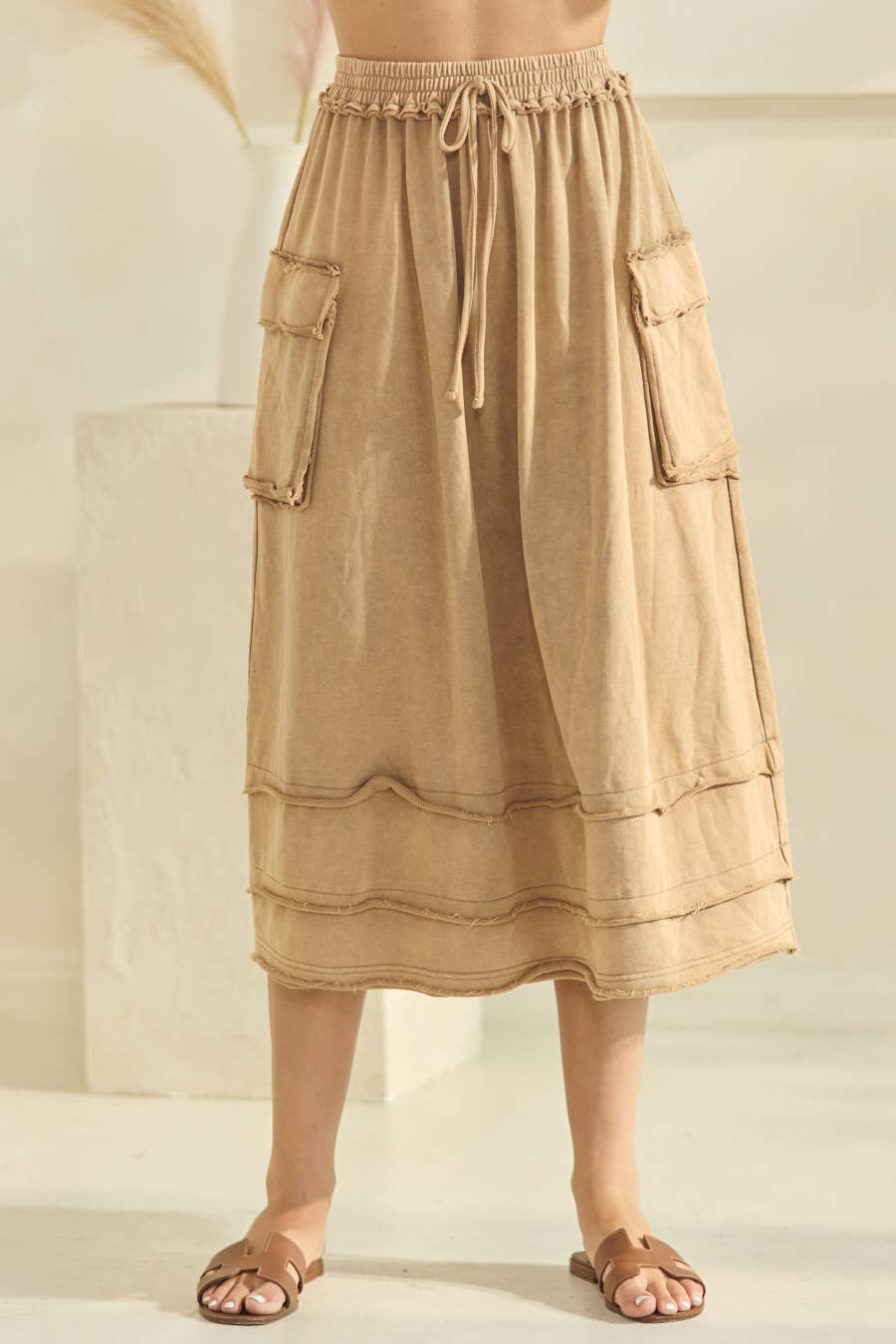 Skirt Plus Size Acid Washed French Terry Modest With Cargo Pockets And Seam Detail