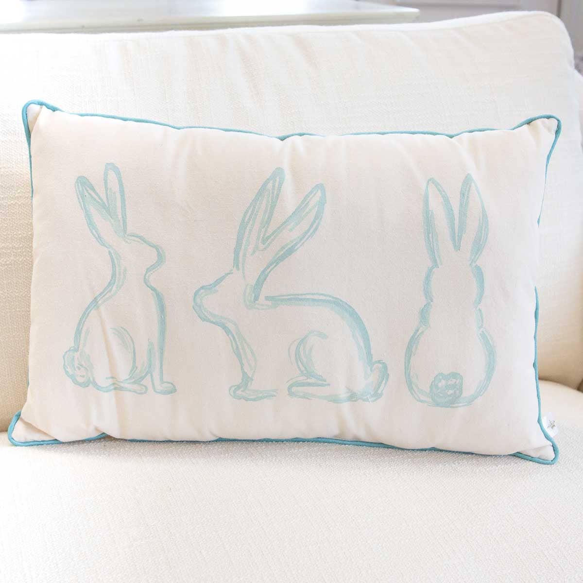 Lumbar Pillow Easter Bunny Silhouettes Soft White With Light Blue Edge