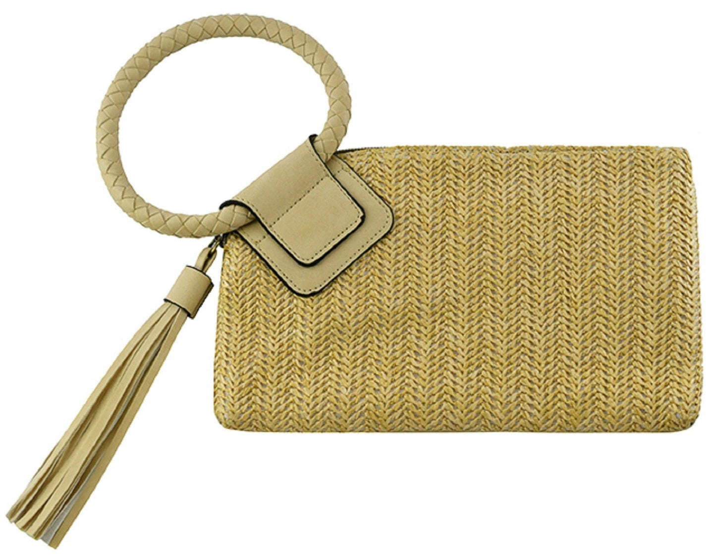 Wristlet Clutch Natural Straw With Tassel