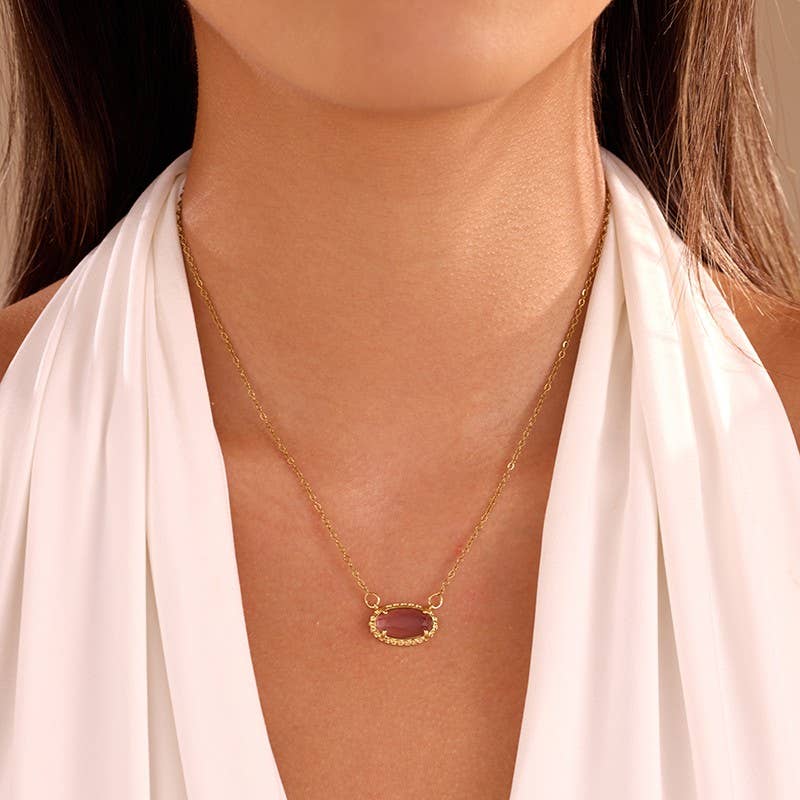 OVAL GEMSTONE CHARM PENDANT NECKLACE | 40NK9661 - The Sensory