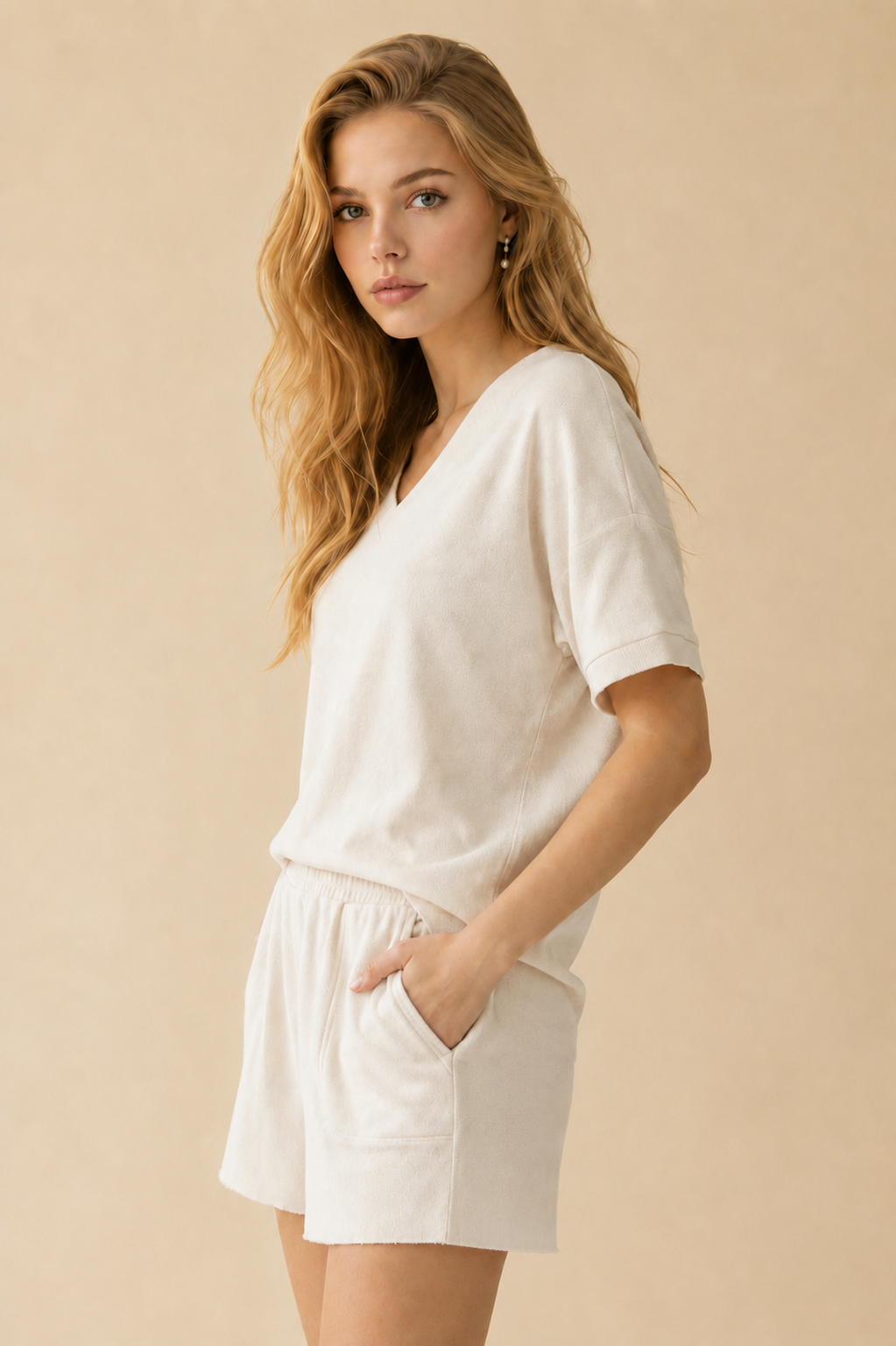 Couch Couture European French Terry V Neck Top And Shorts Set