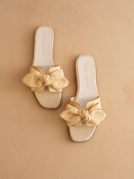 Slide Sandal The Sensory Ginny Raffia Bow With DreamCloud Sole Natural