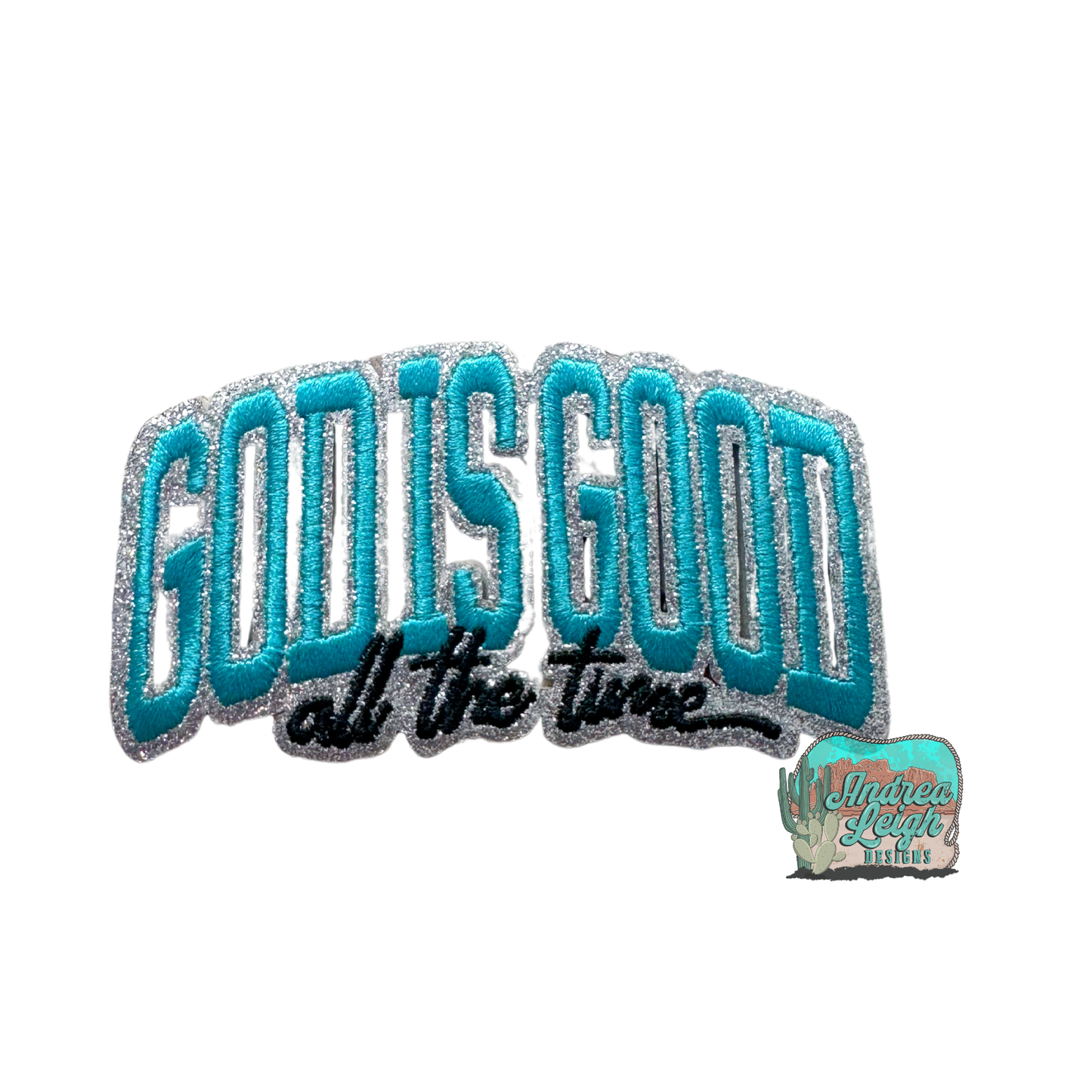 Embroidered Patch God Is Good Blue 4x2 Inches, Faith Based Gift for Her