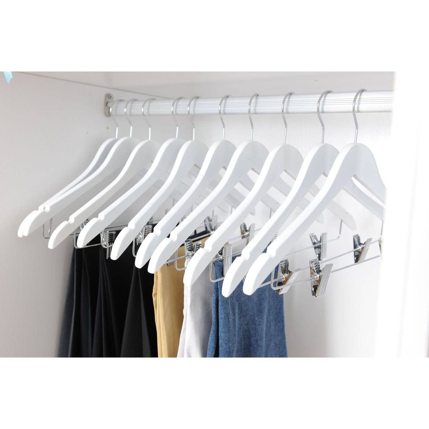 W042 - Wooden Skirt Hanger Semi Curved, 17 inch, White - 80