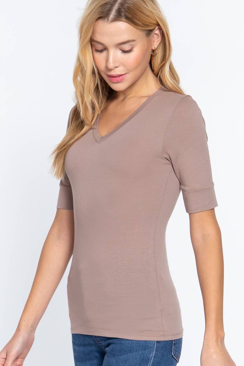 Tee Fitted Elbow Sleeve V-Neck For Women's Boutique Modest Fashion