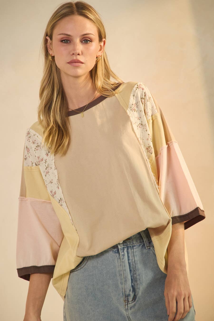 Plus Color Blocked Jersey Top With Floral Panels Modest Fashion Faith Based