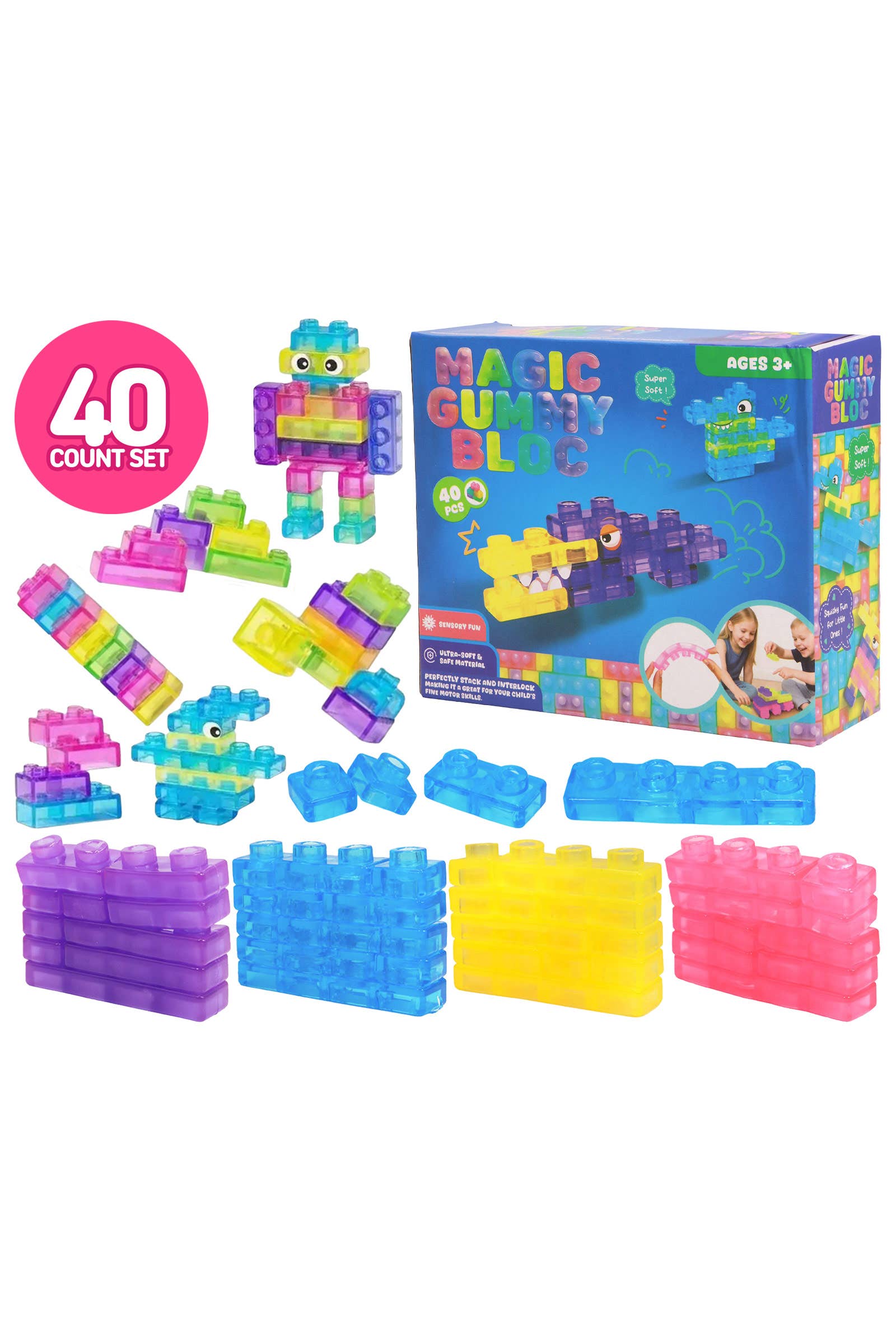 40-Count Colorful Gummy Squishy Sensory Building Block - The Sensory
