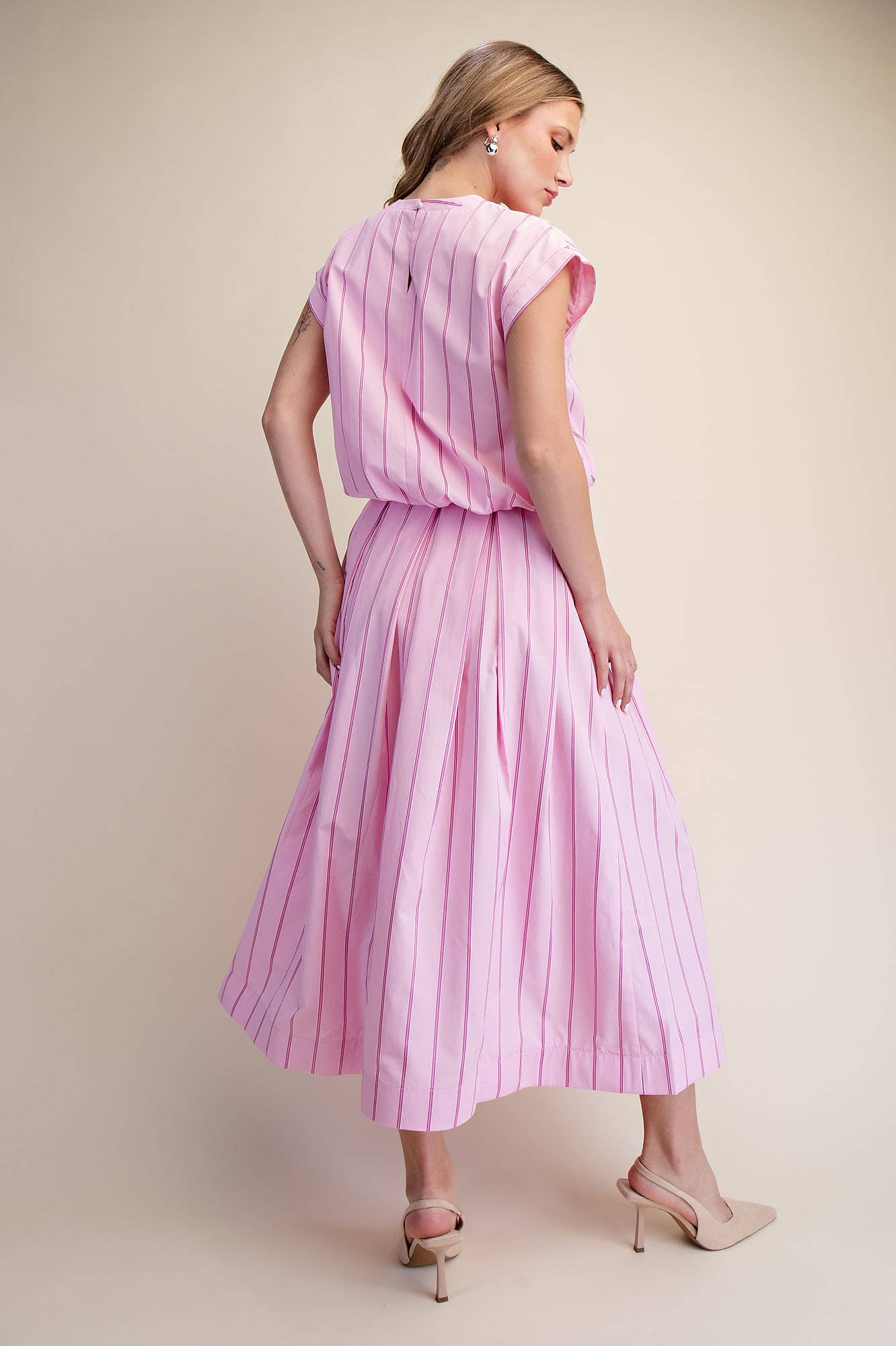 Midi Skirt Pleated Stripe With Pockets Modest Boutique Style