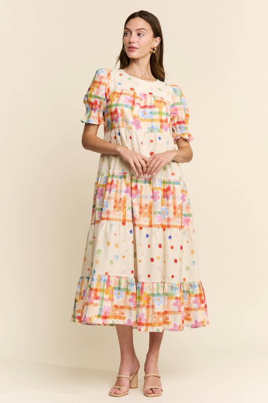 Maxi Dress - Modest Multicolor Floral Polka Dot With Pockets, 100 Percent Cotton