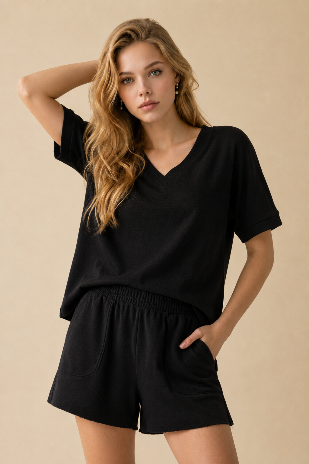 Couch Couture European French Terry V Neck Top And Shorts Set