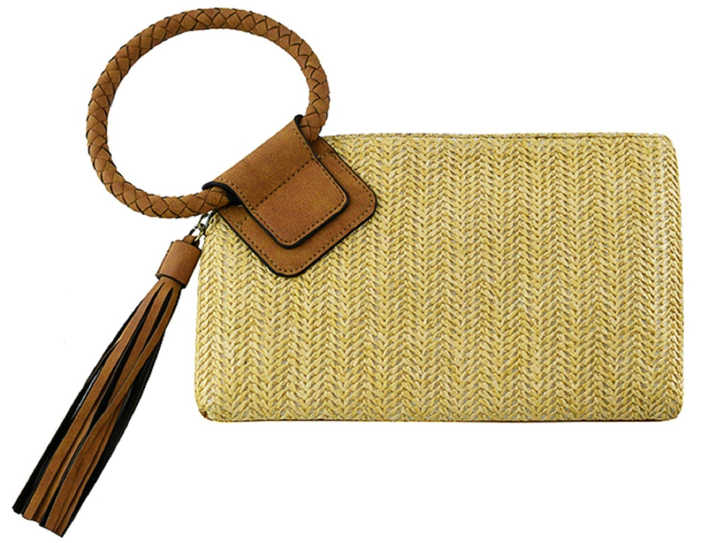 Wristlet Clutch Natural Straw With Tassel