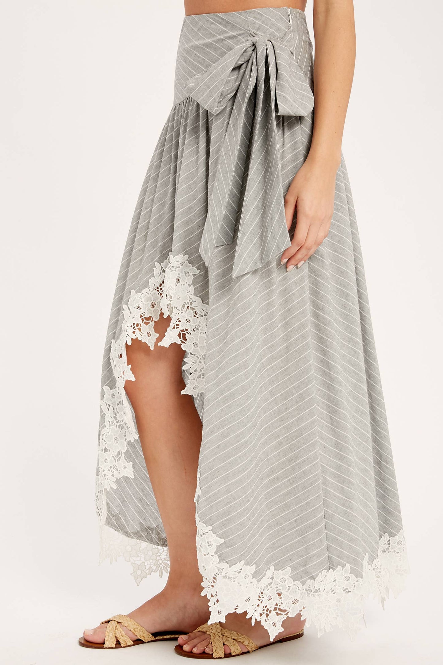 Wrap Maxi Skirt With Striped Lace Trim Fun Flirty Skirt