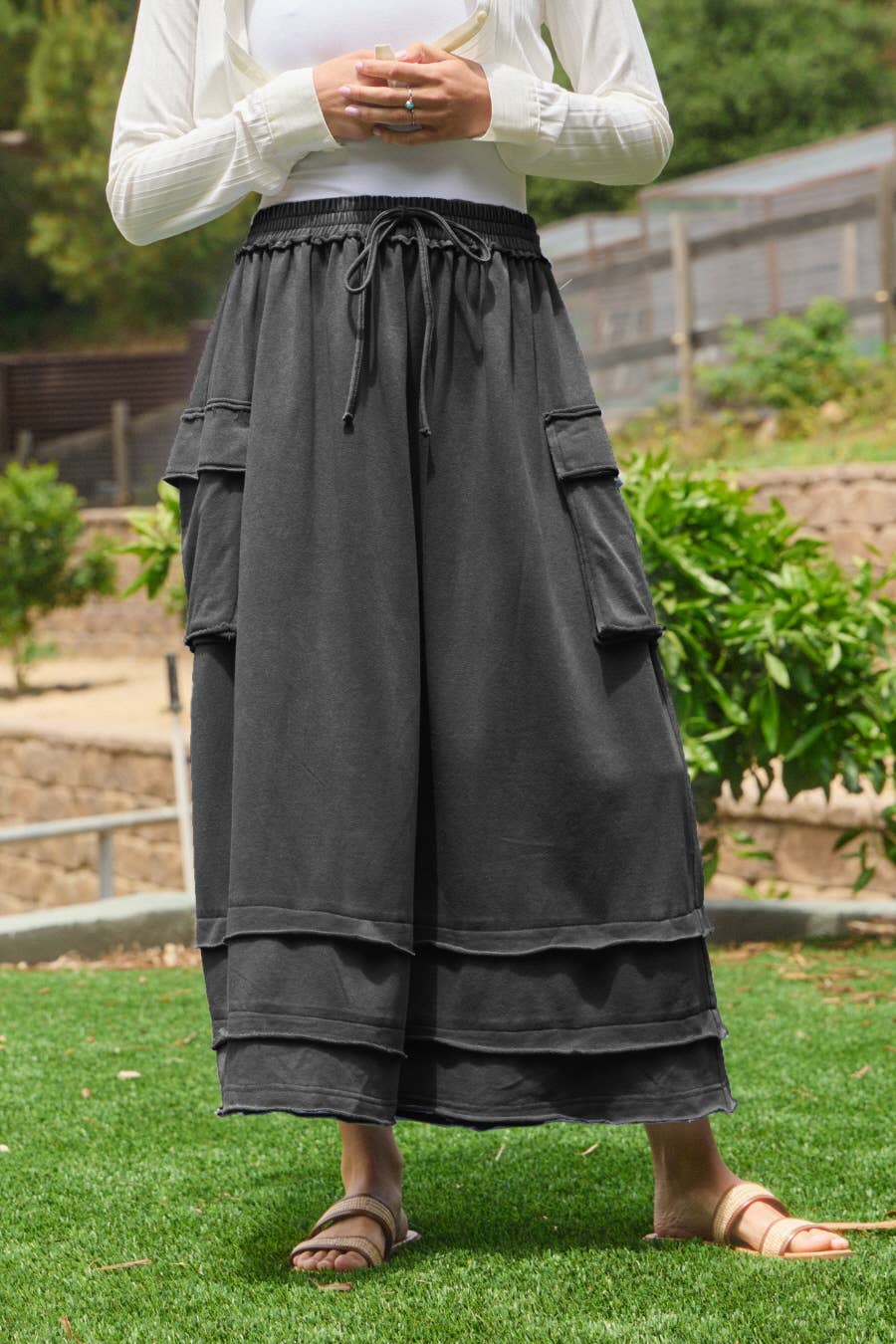 Skirt Plus Size Acid Washed French Terry Modest With Cargo Pockets And Seam Detail
