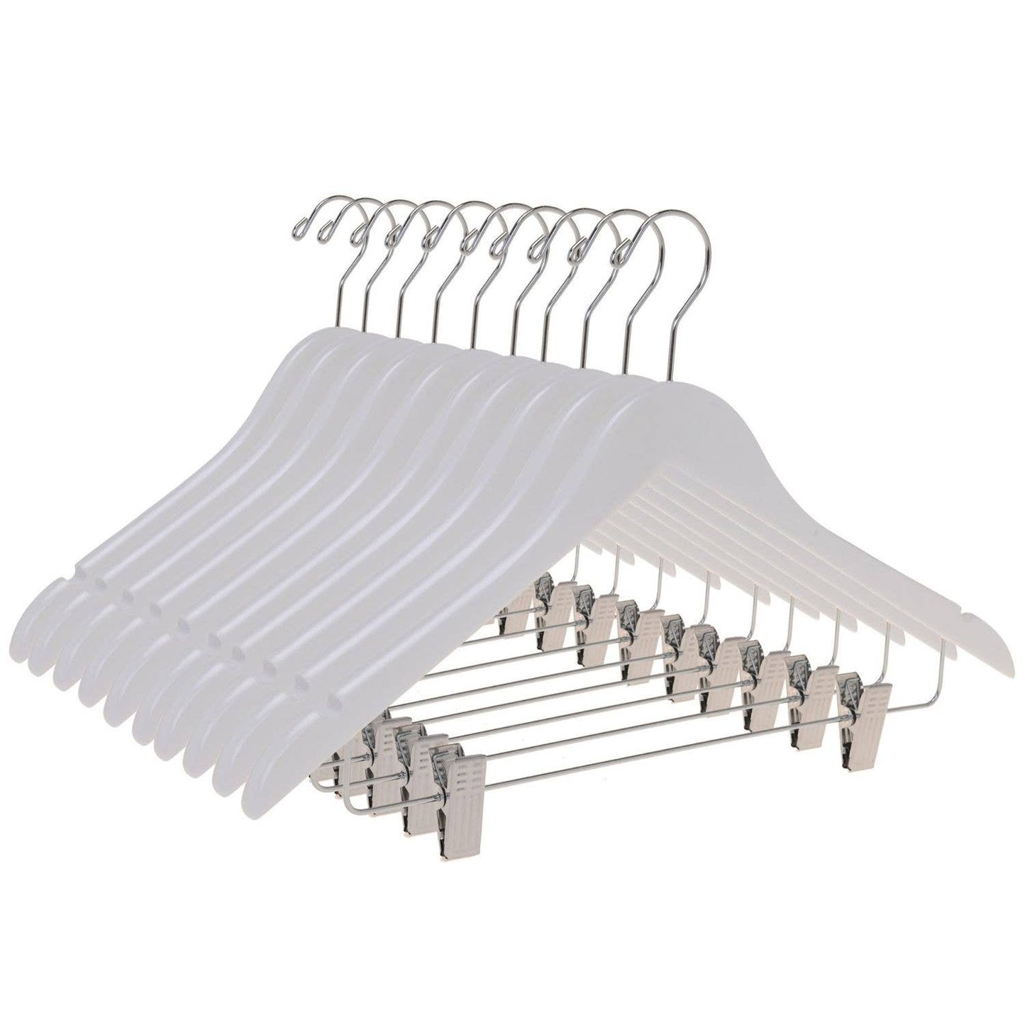 W042 - Wooden Skirt Hanger Semi Curved, 17 inch, White - 80