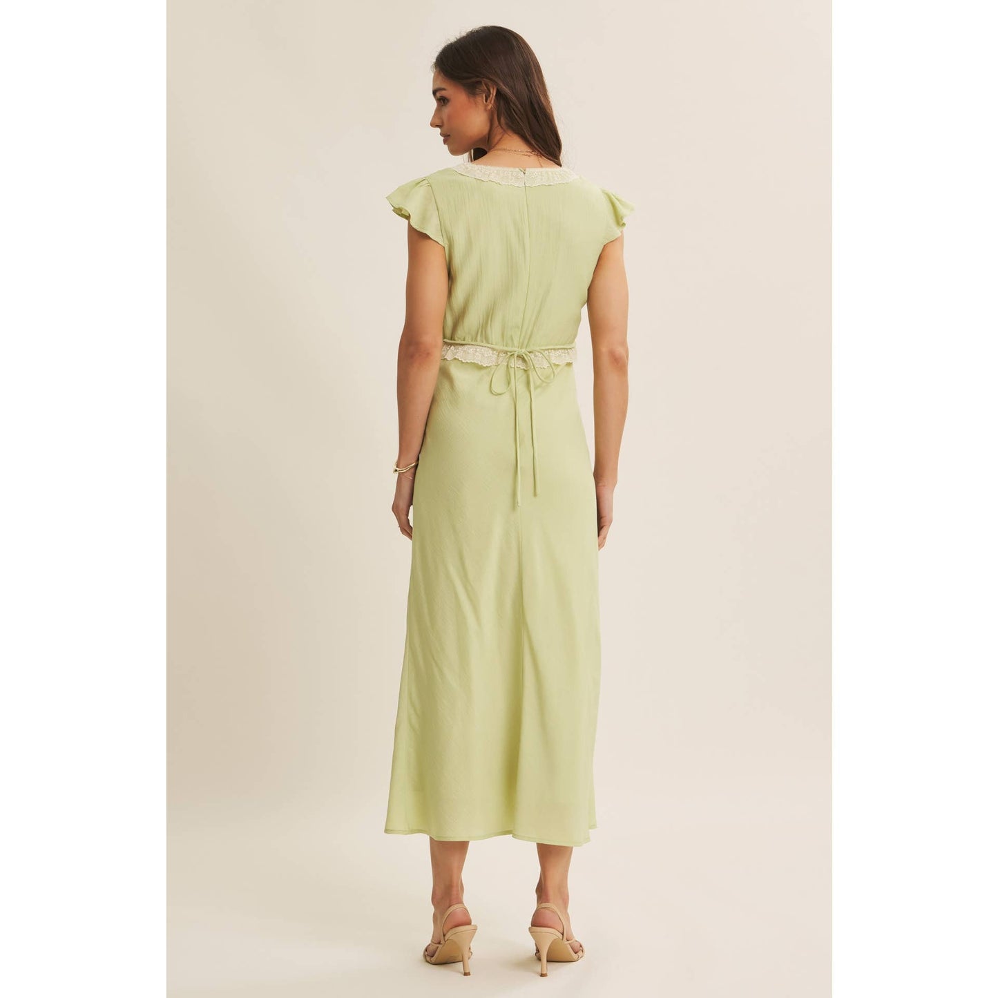 Midi Dress With Lace Trim Slim Fit Waist- Restock March 21st