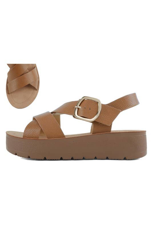 Platform Sandal With Textured Vegan Leather And Slingback Strap