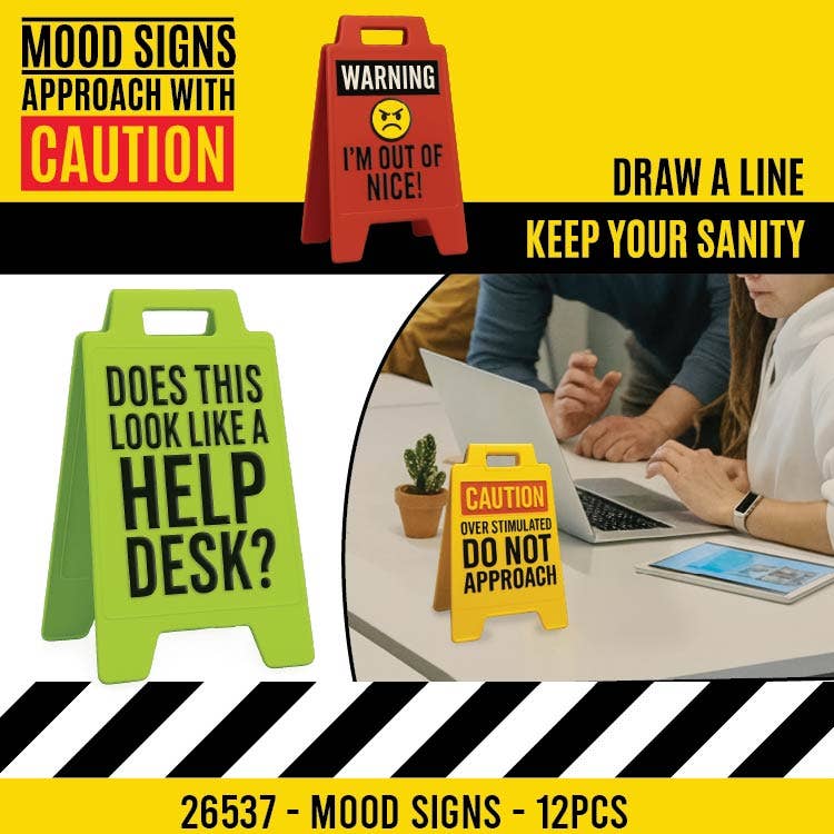 Standing 4.75" 3D Mood Caution Sign Assortment - 12/Display - The Sensory