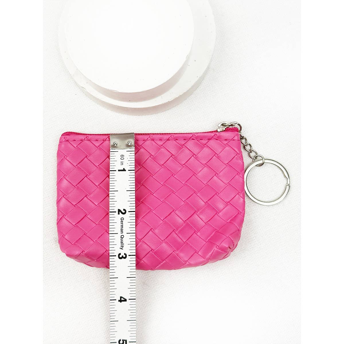 Coin Purse With Key Ring, Weave Pattern Detail, Assorted Colors