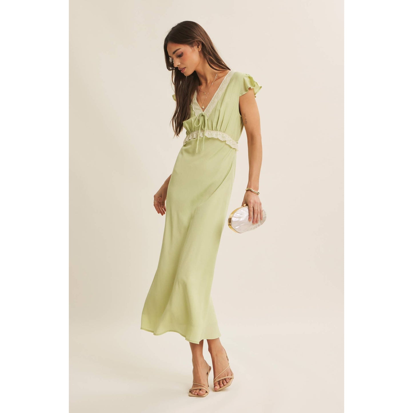 Midi Dress With Lace Trim Slim Fit Waist- Restock March 21st