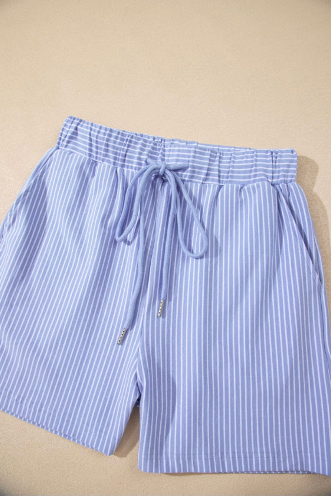 Two Piece Set The Sensory Modest Boxy Top Elastic Shorts Blue Harbor Stripe