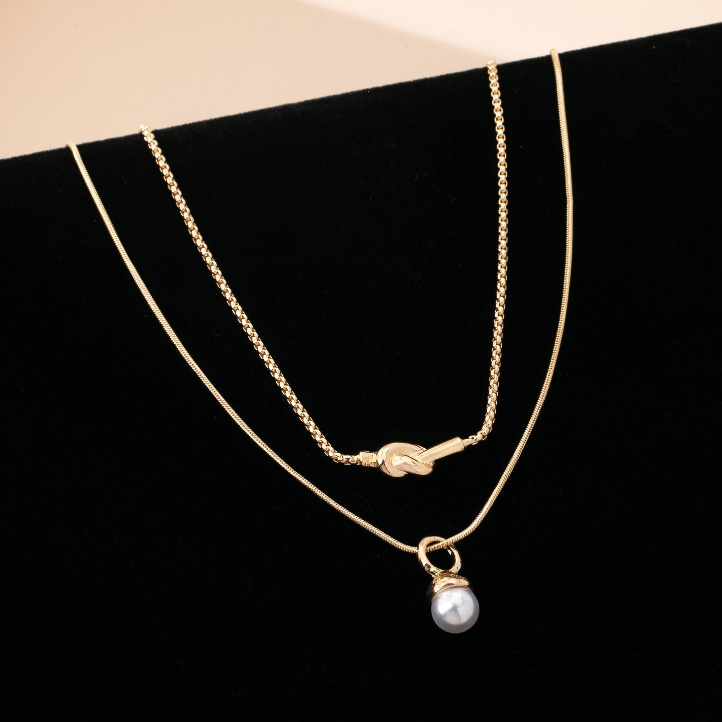 Layered Knot Necklace With Love Knot And Acorn Pendant For Gifts For Her