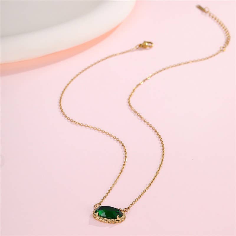 OVAL GEMSTONE CHARM PENDANT NECKLACE | 40NK9661 - The Sensory