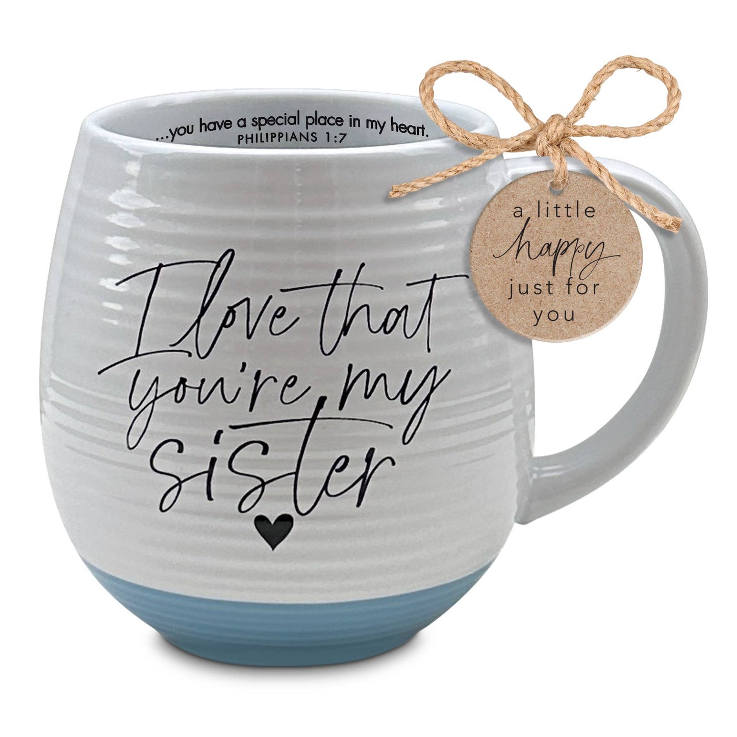 Mug For Sister Gift For Her With Scripture Inside Rim, Ribbed Texture 18 Oz