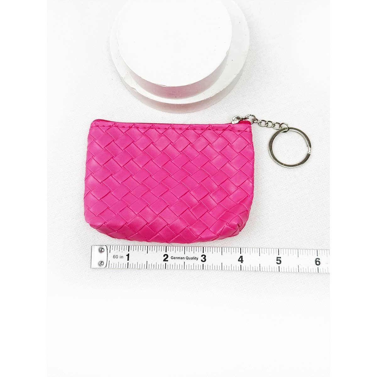 Coin Purse With Key Ring, Weave Pattern Detail, Assorted Colors