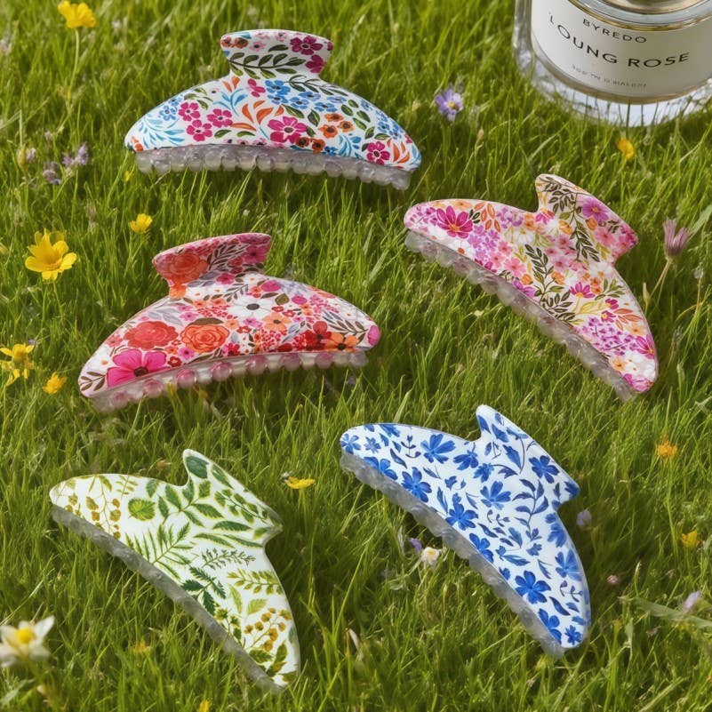 Hair Claw Clips Floral Print Garden Style Large Accessory For Women