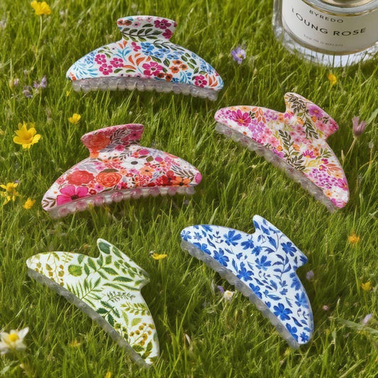 Hair Claw Clips Floral Print Garden Style Large Accessory For Women