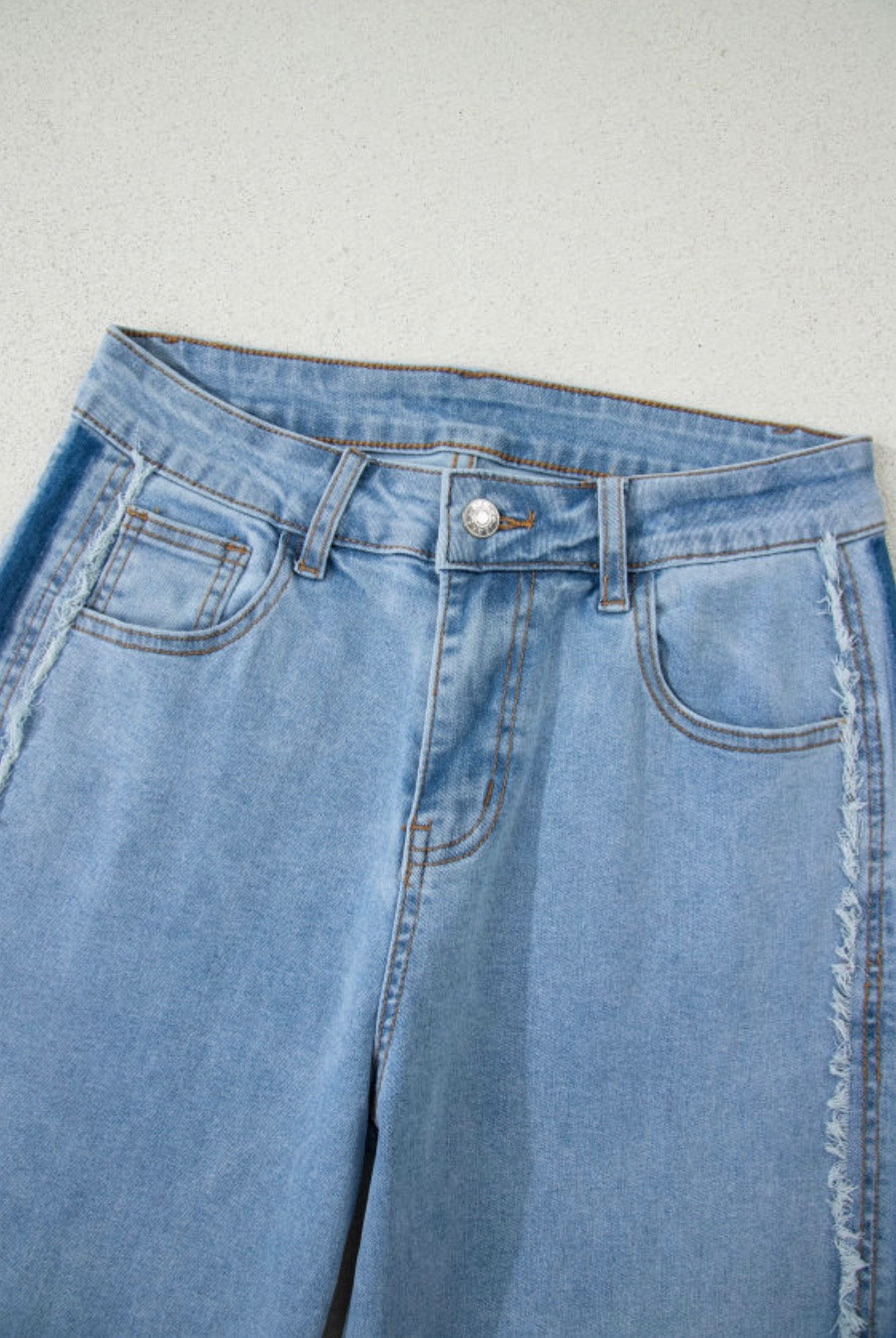 Jeans The Sensory Beau Blue Contrast Stripe Frayed Panel – Modest Fashion