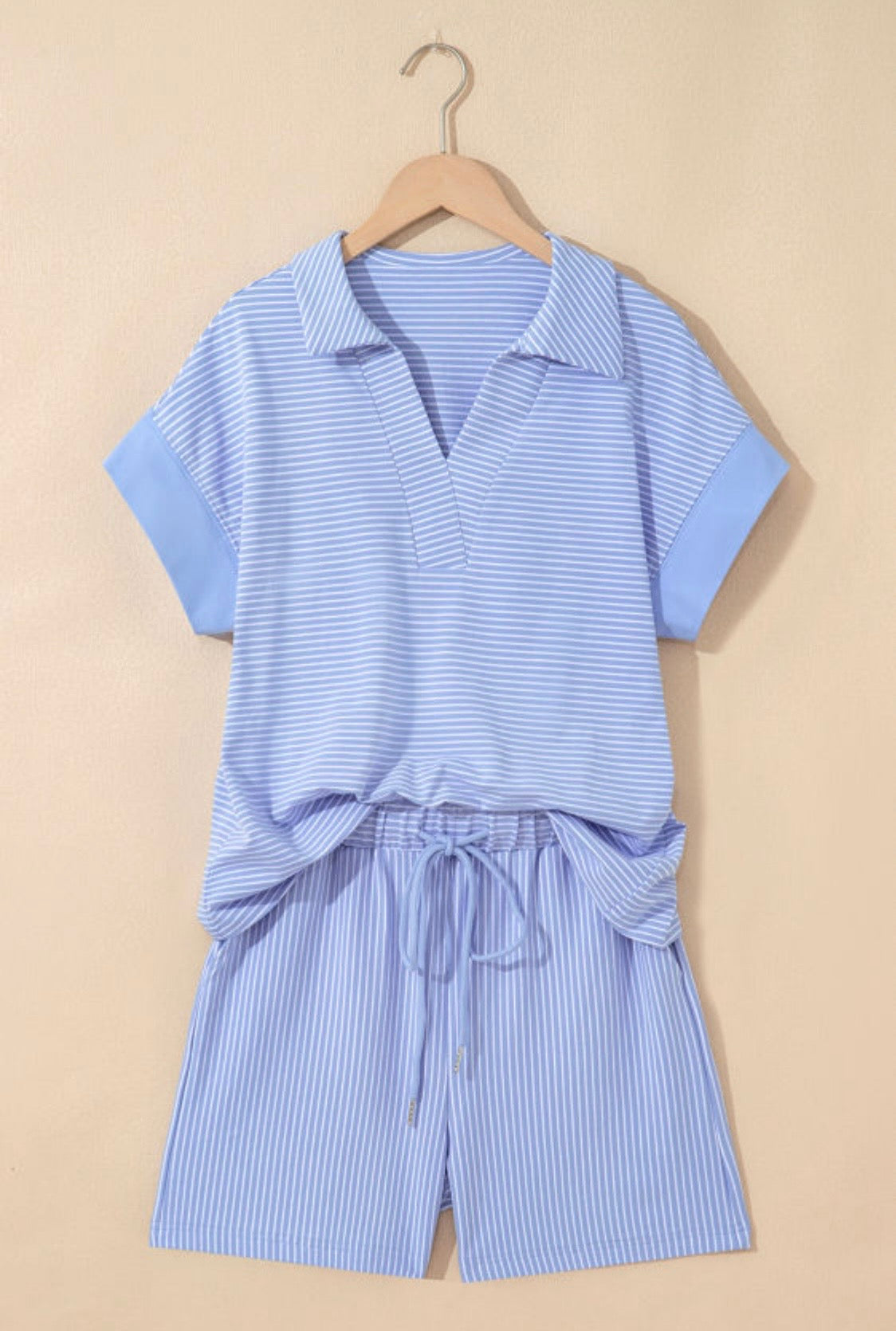 Two Piece Set The Sensory Modest Boxy Top Elastic Shorts Blue Harbor Stripe